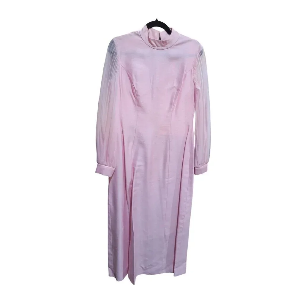 Vintage 60's Pink Straight Maxi Dress w/ Matching Sleeveless Duster - Picture 2 of 11